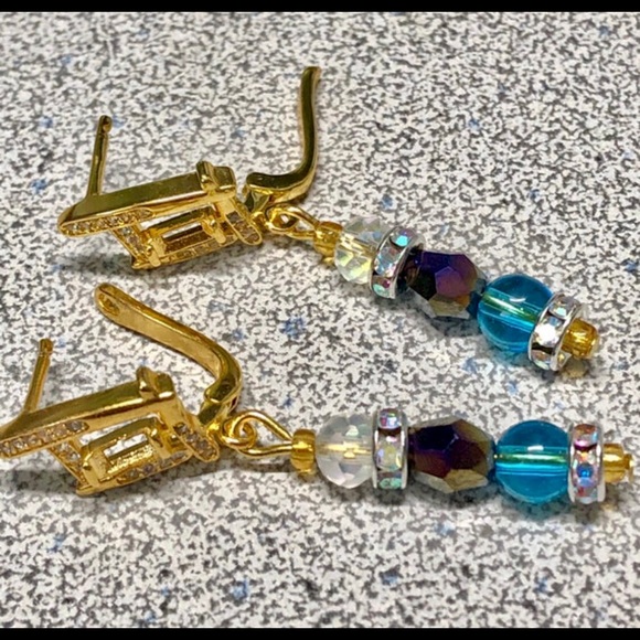 🦋✨dangle earring with crystals and blue apatite stones-pretty - Picture 6 of 12